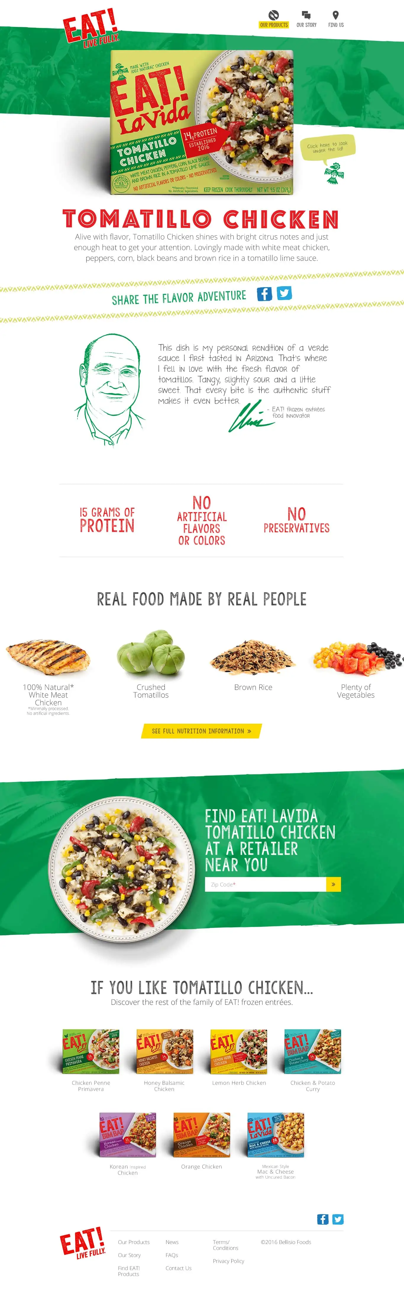 EAT frozen entree product page design