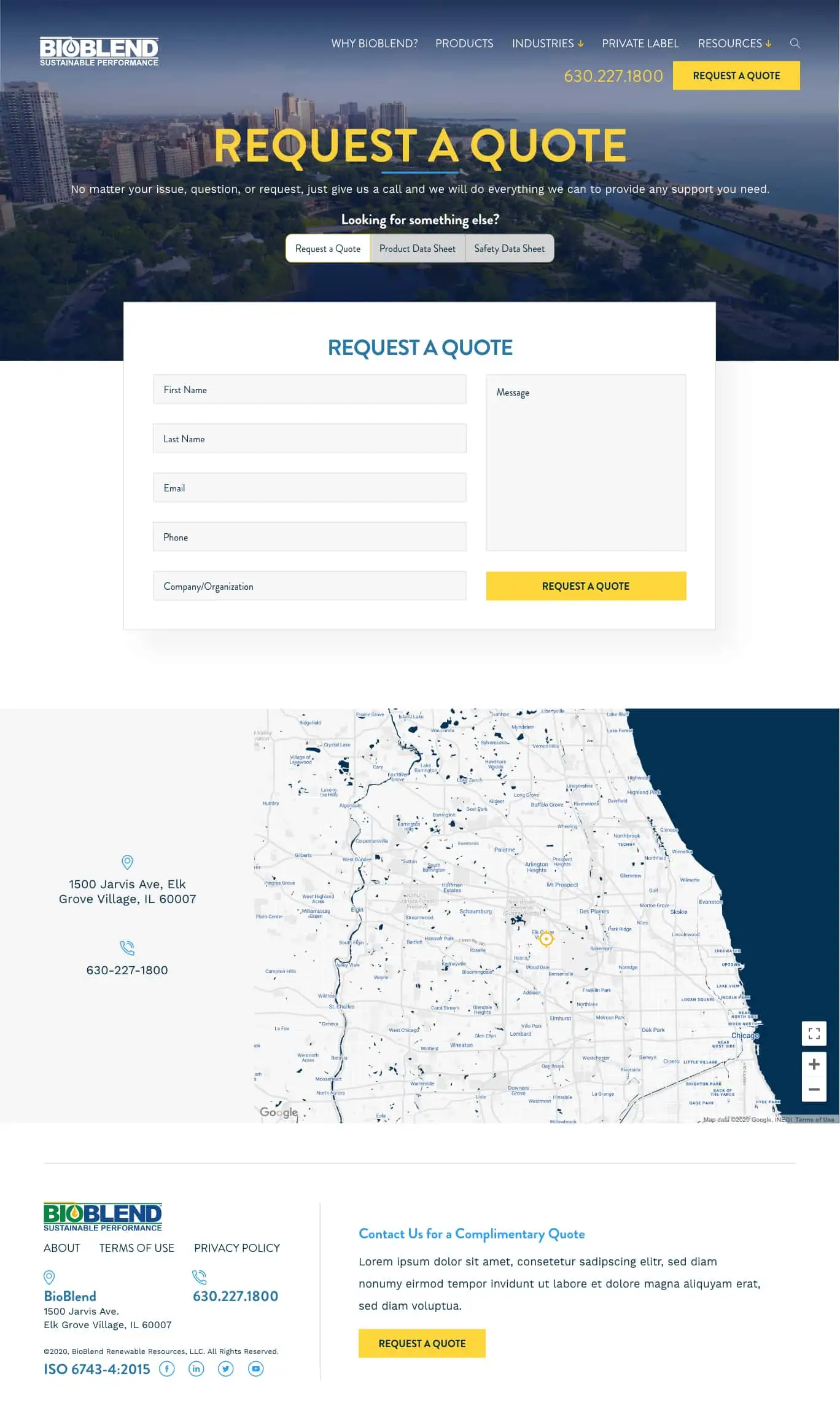 Bioblend contact page desktop design