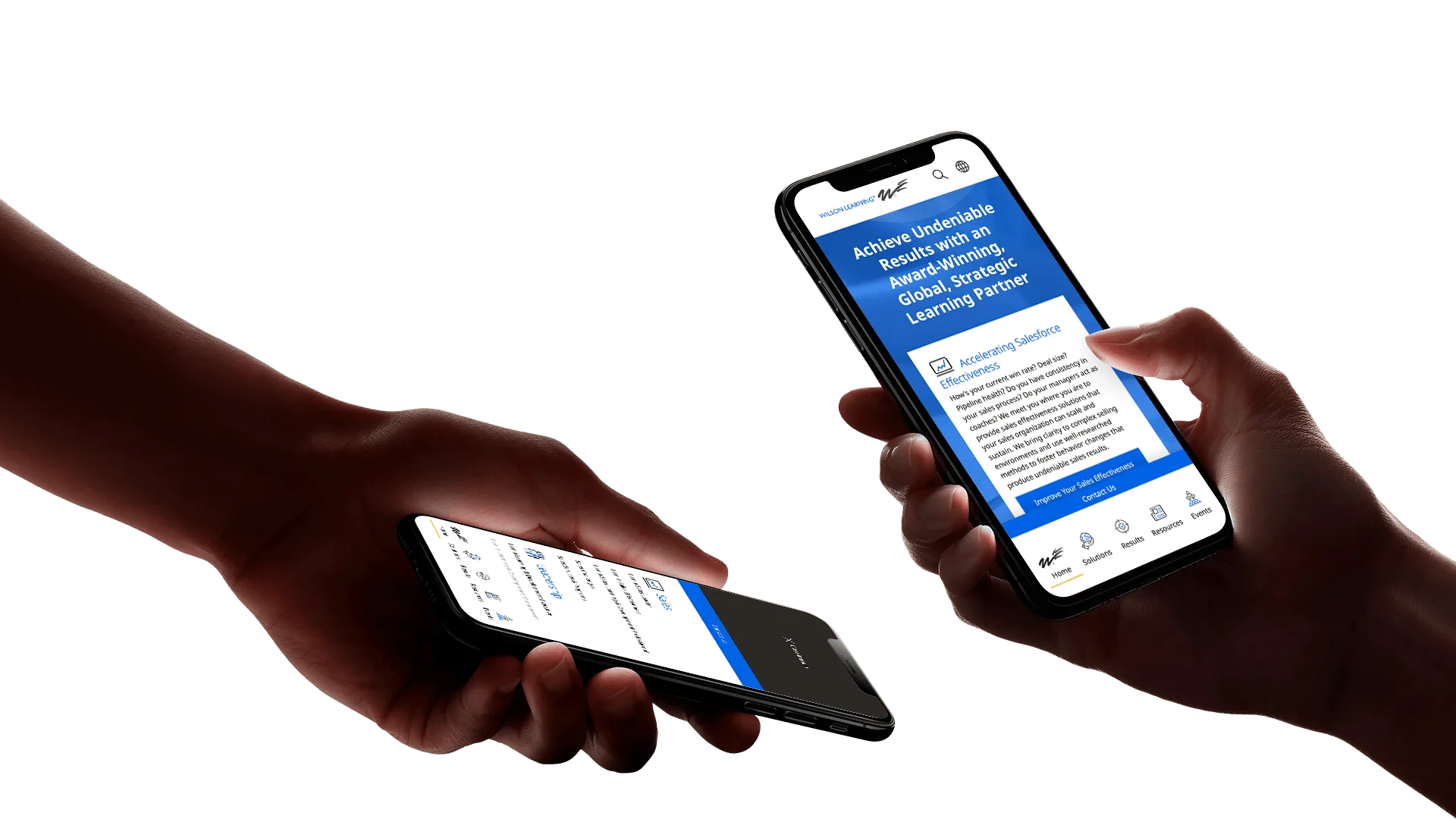 Wilson Learning mobile design in hand mockups