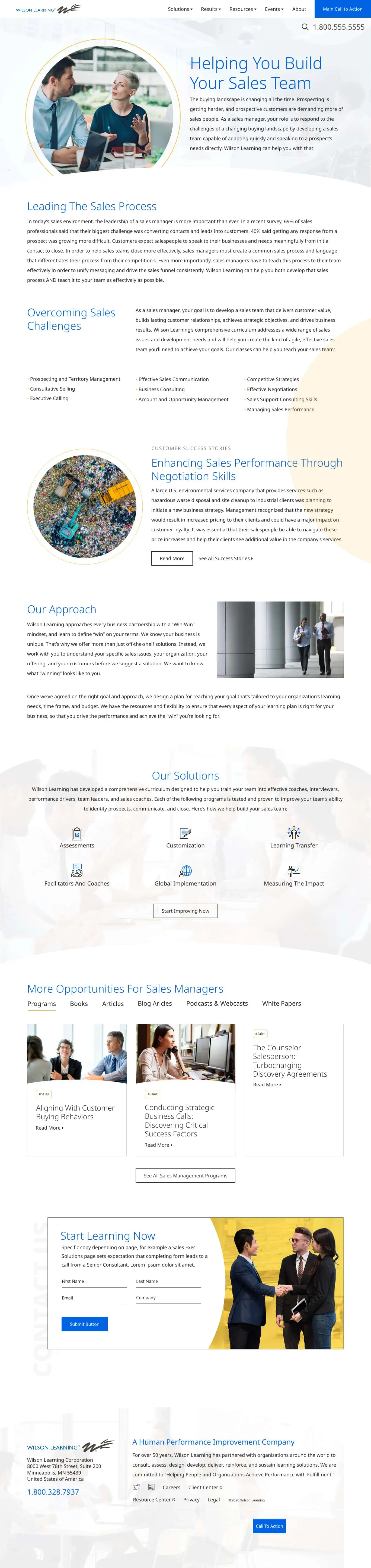 Wilson Learning redesigned homepage mockup
